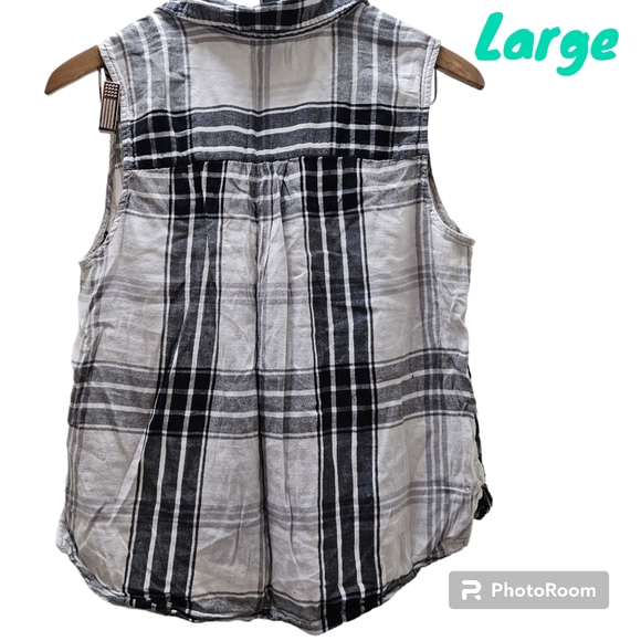So Sleeveless Plaid Flannel Button Down Fall Country Front Pockets Women Large - Picture 2 of 5